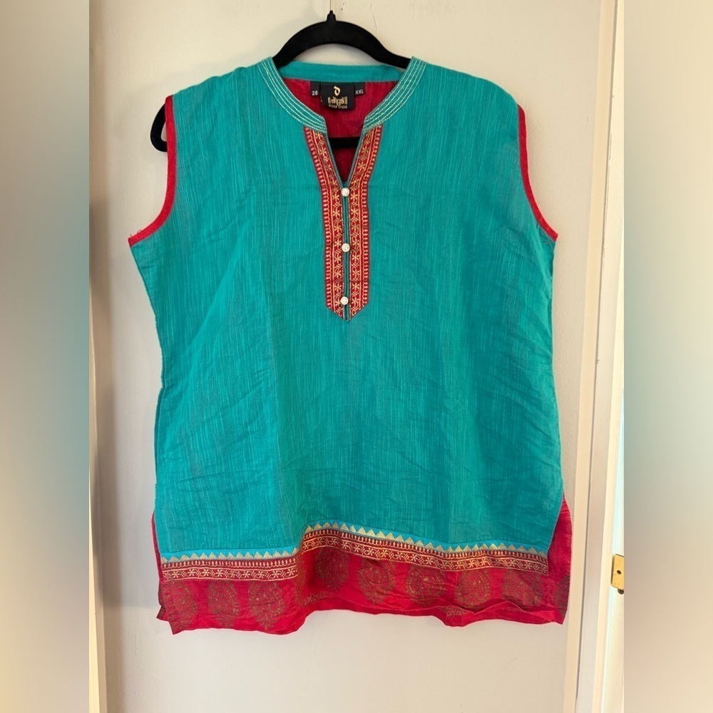 Diya Design Vibrant Teal and Red Women's Tunic XXL